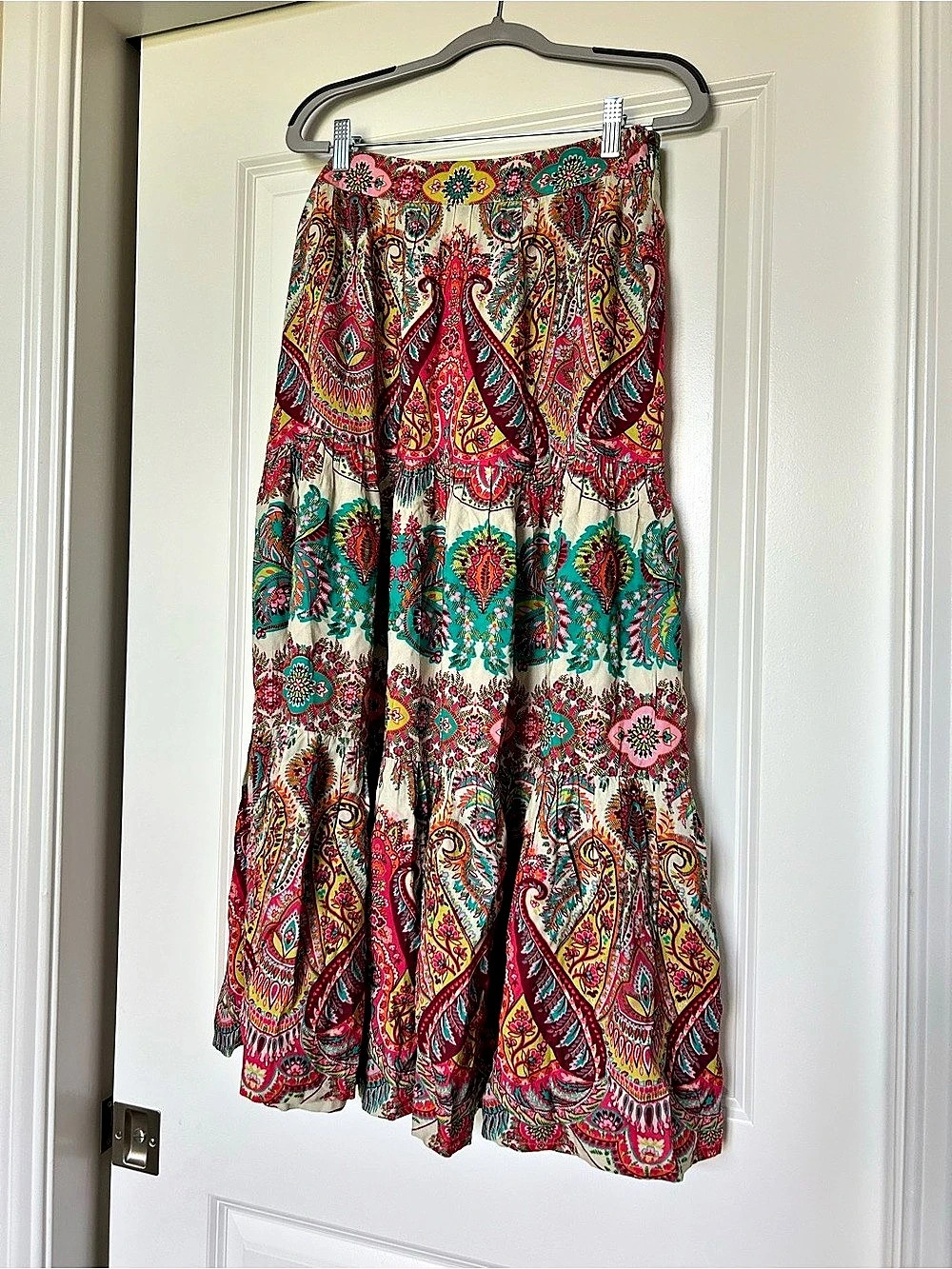Soft Surroundings Paisley Maxi Skirt in Pink & Green Size Medium